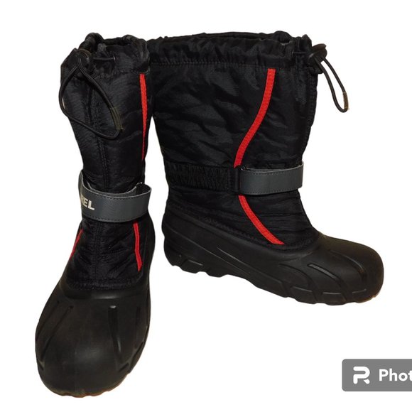 Sorel Red & Black Flurry Snow Boots Size 7 - Picture 1 of 9